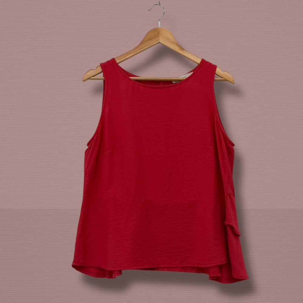 LOFT Red Linen Blend Back‎ Button Tank M